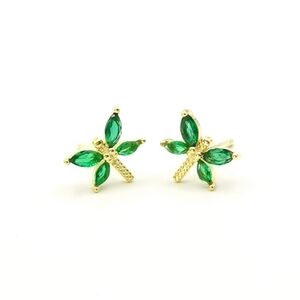 Butterfly Dragonfly Emerald stud earrings in  14k Gold Sterling Silver 🆕